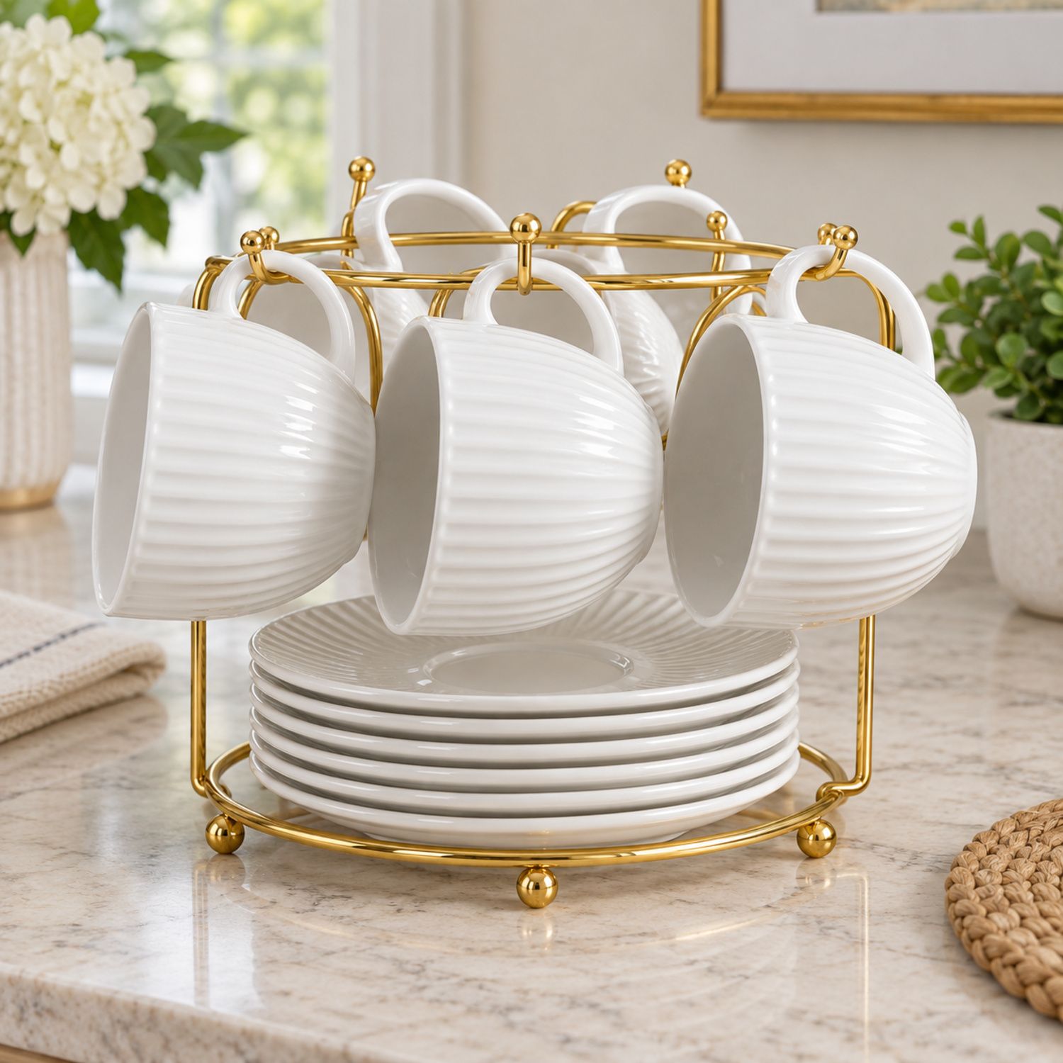 12Pcs White Cups / Set de Tazas Blancas {NVA-169} (18/cs)