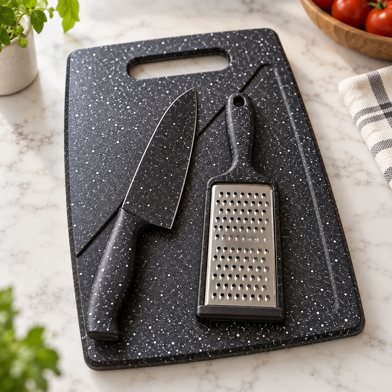Set Tabla de Cocina, Rallador y Cuchillo {H801} (24/cs)