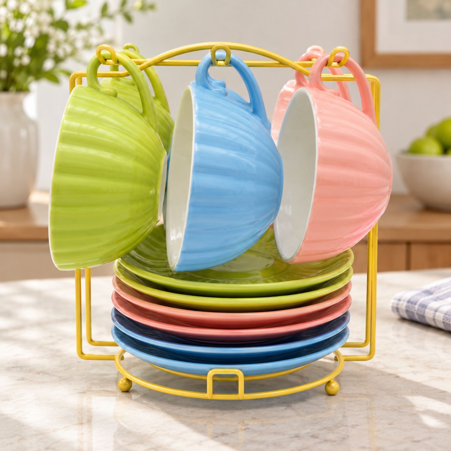 Set de 6 Tazas de Colores con Diseno {NVA-168} (18/cs)