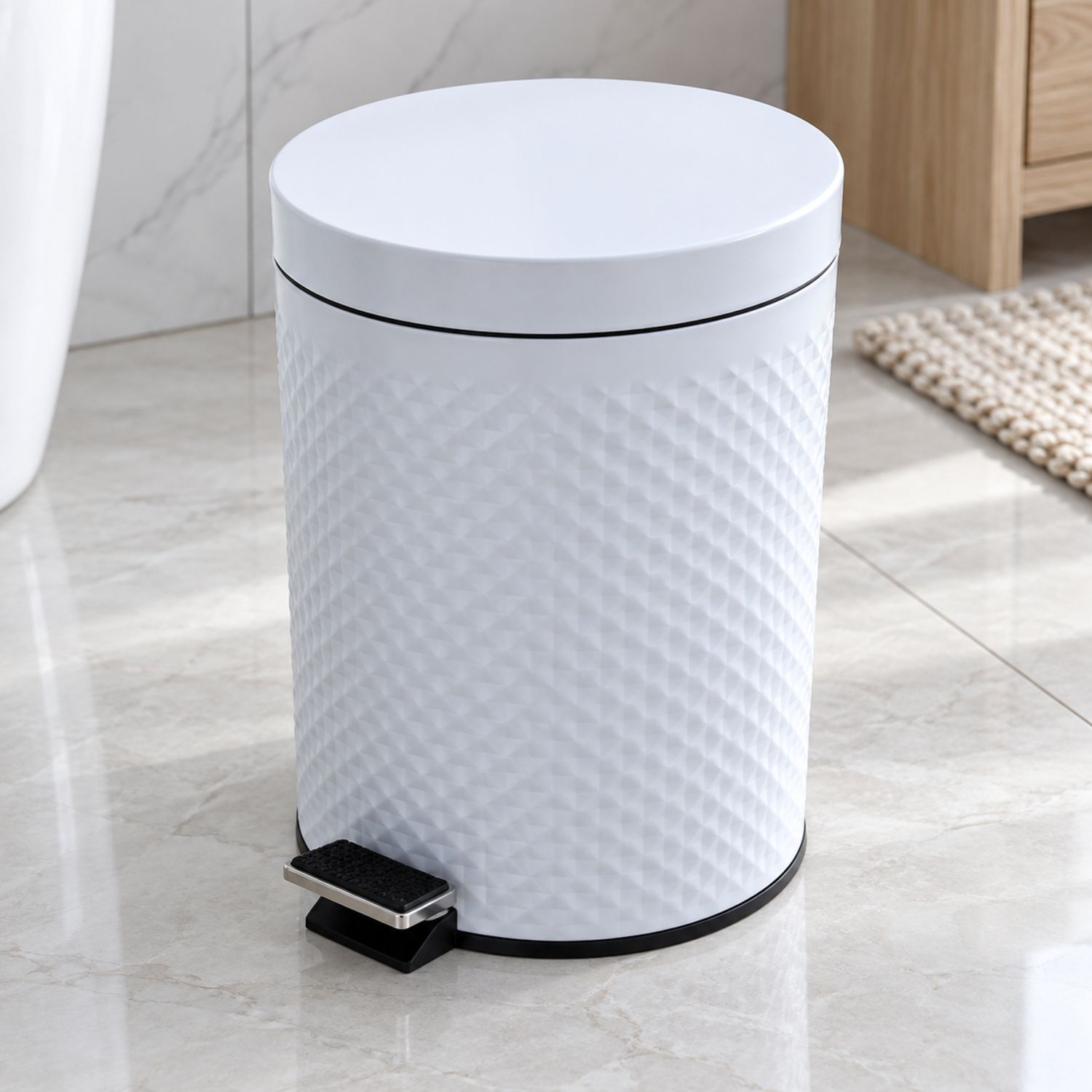 5 Litre Stainless Steel Step Bin White {NVA-174} (12/cs)