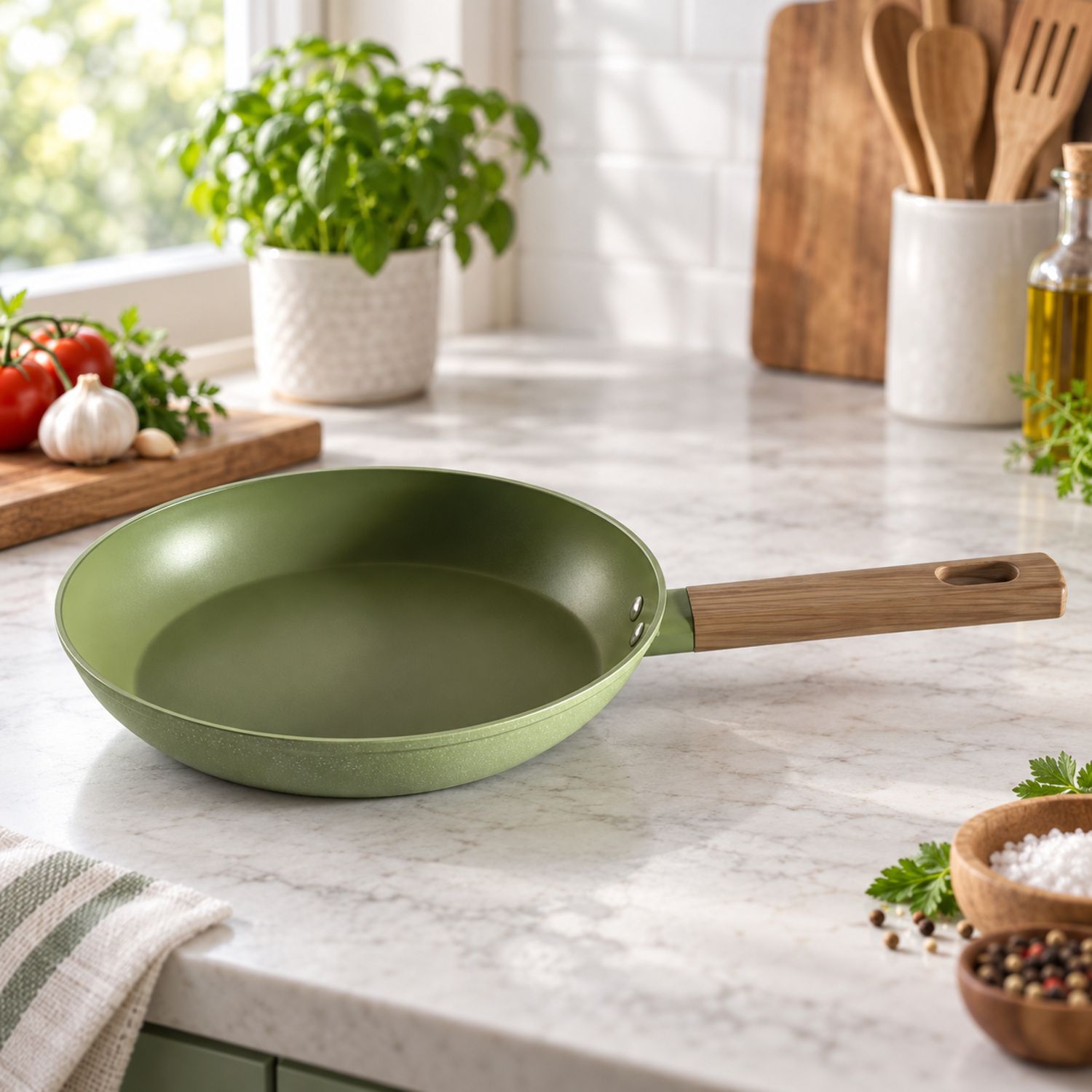 Sarten Nova 28 cm Color Verde Aluminio Forjado {NVA-77} (10/cs)