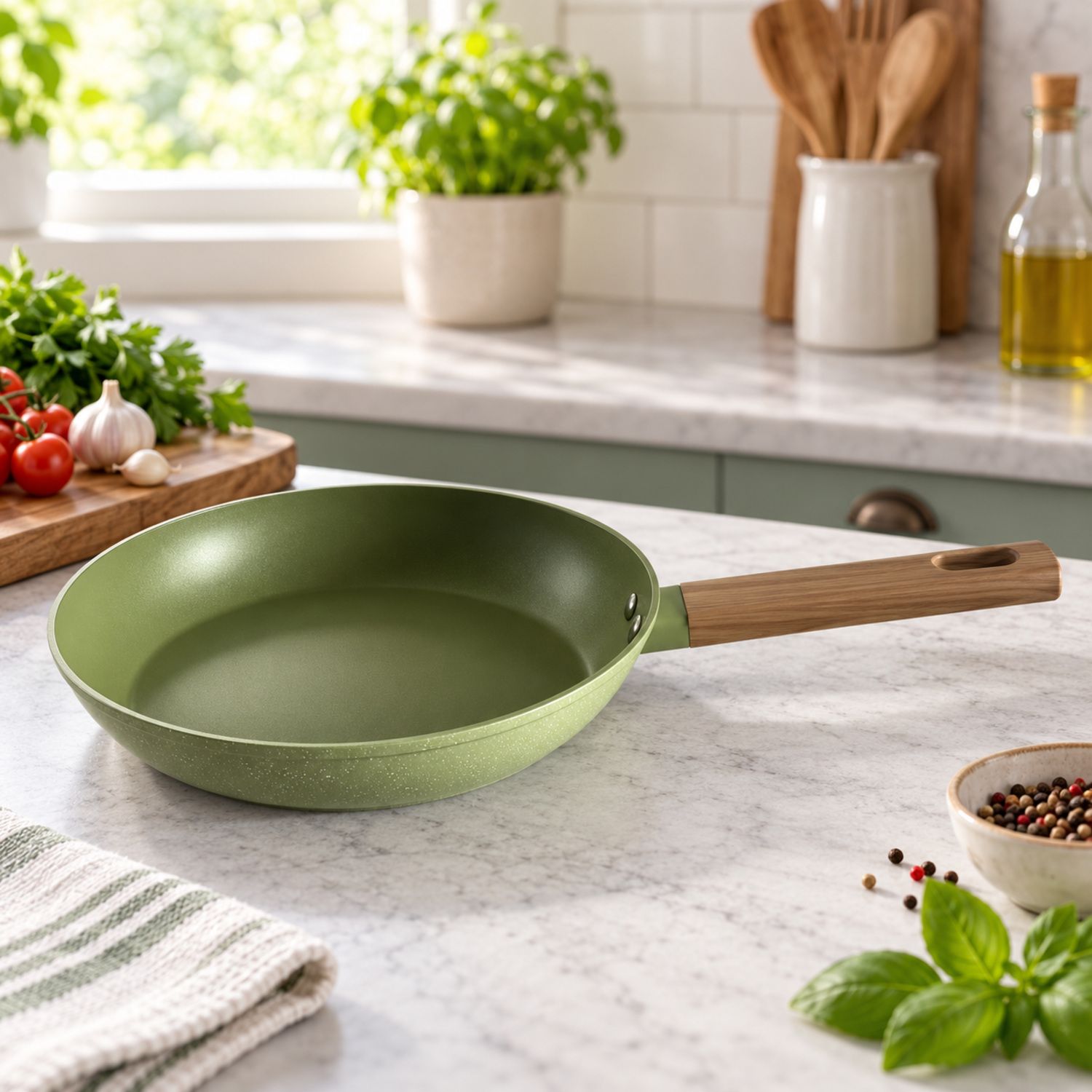 Sarten Nova 24 cm Color Verde Aluminio Forjado {NVA-75} (10/cs)