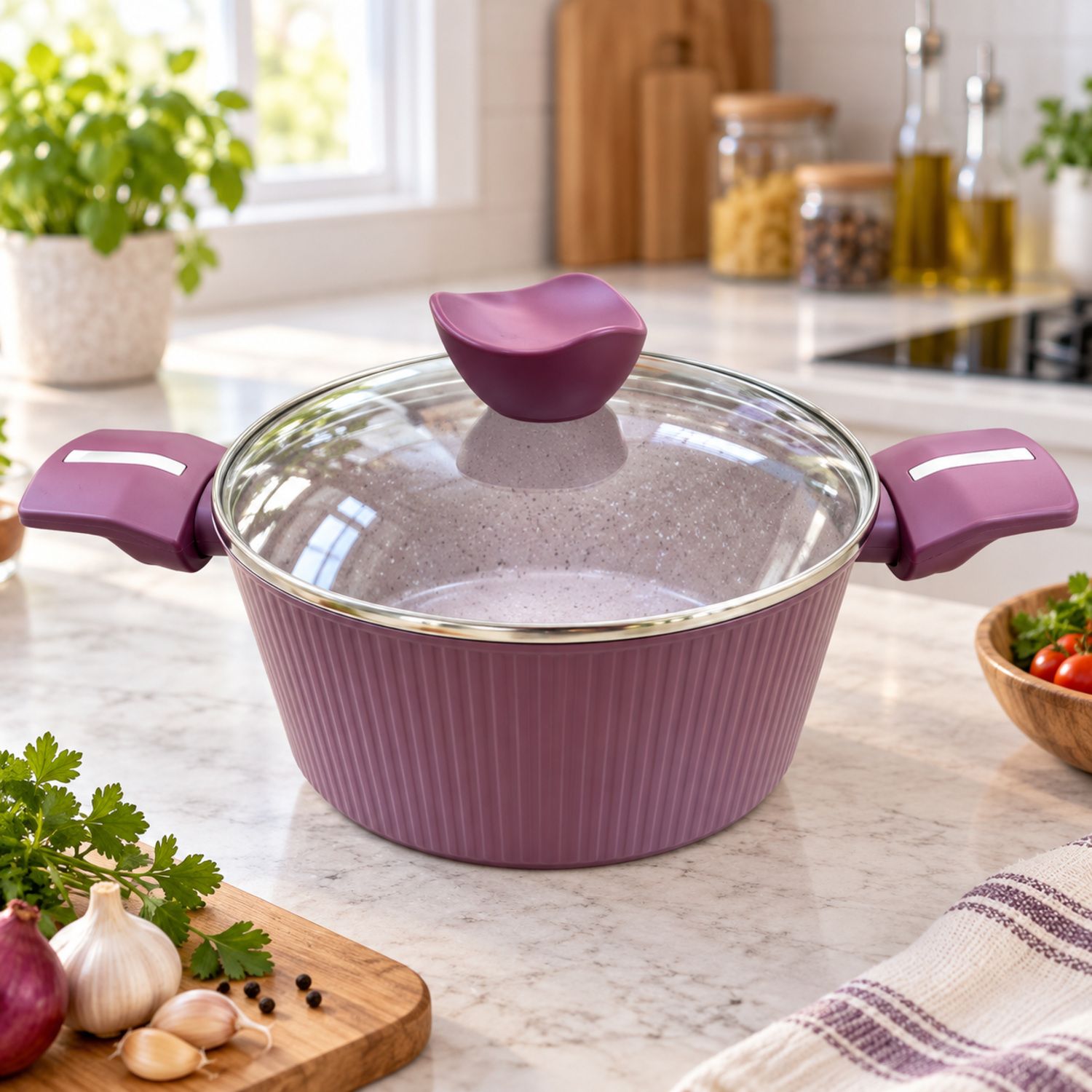 4 Liters / 24cm Ribbed Non Stick Pot Purple {NVA-96} (6/cs)