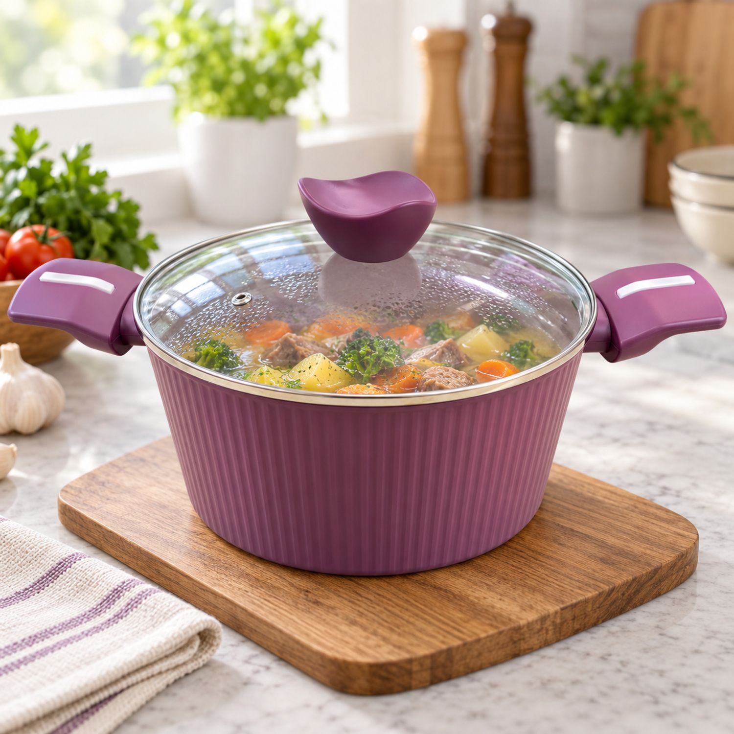 5.5 Liters / 26cm Ribbed Non Stick Pot Purple {NVA-97} (6/cs)