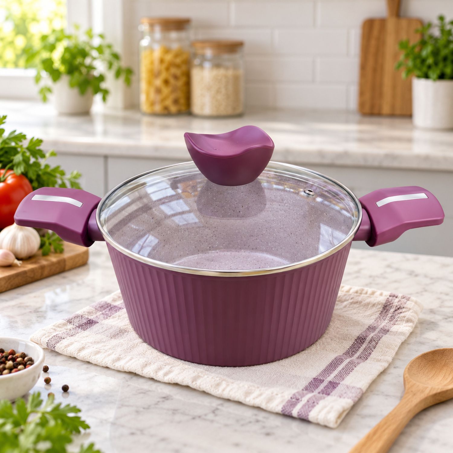 2.4 Liters / 20cm Ribbed Non Stick Pot Purple {NVA-94} (6/cs)