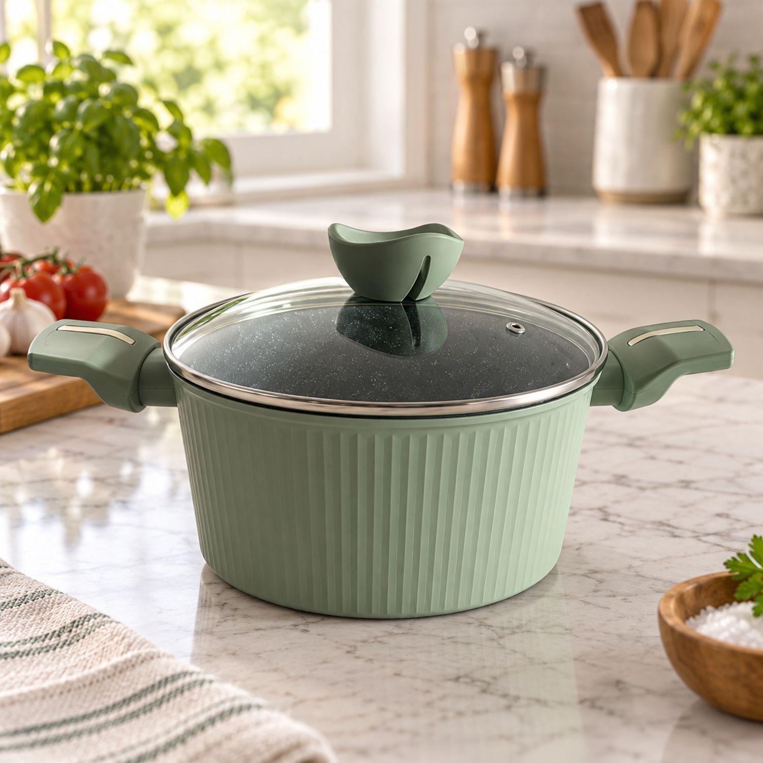 3 Liters / 22cm Ribbed Non Stick Pot Verde {NVA-99} (6/cs)