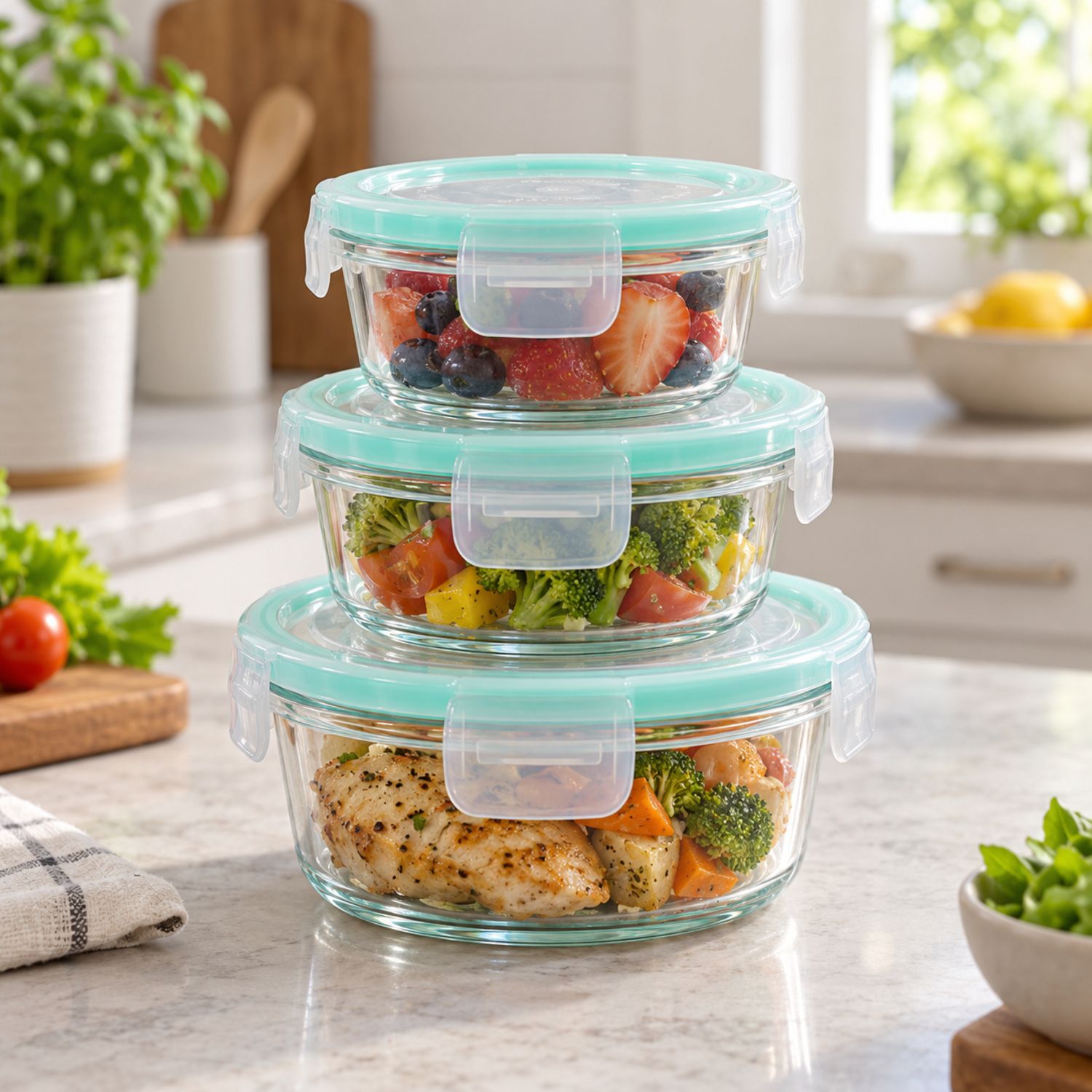 3pcs Set (400ml, 650ml, 1000ml) Glass Container {NVA-143} (12/cs)
