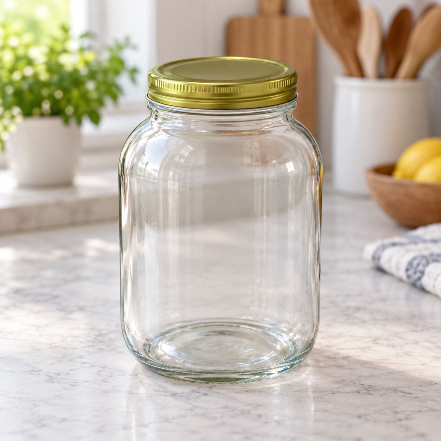 1000ml Glass Container / Contenedor de Vidrio Tapa Plateada {NVA-155} (40/cs)