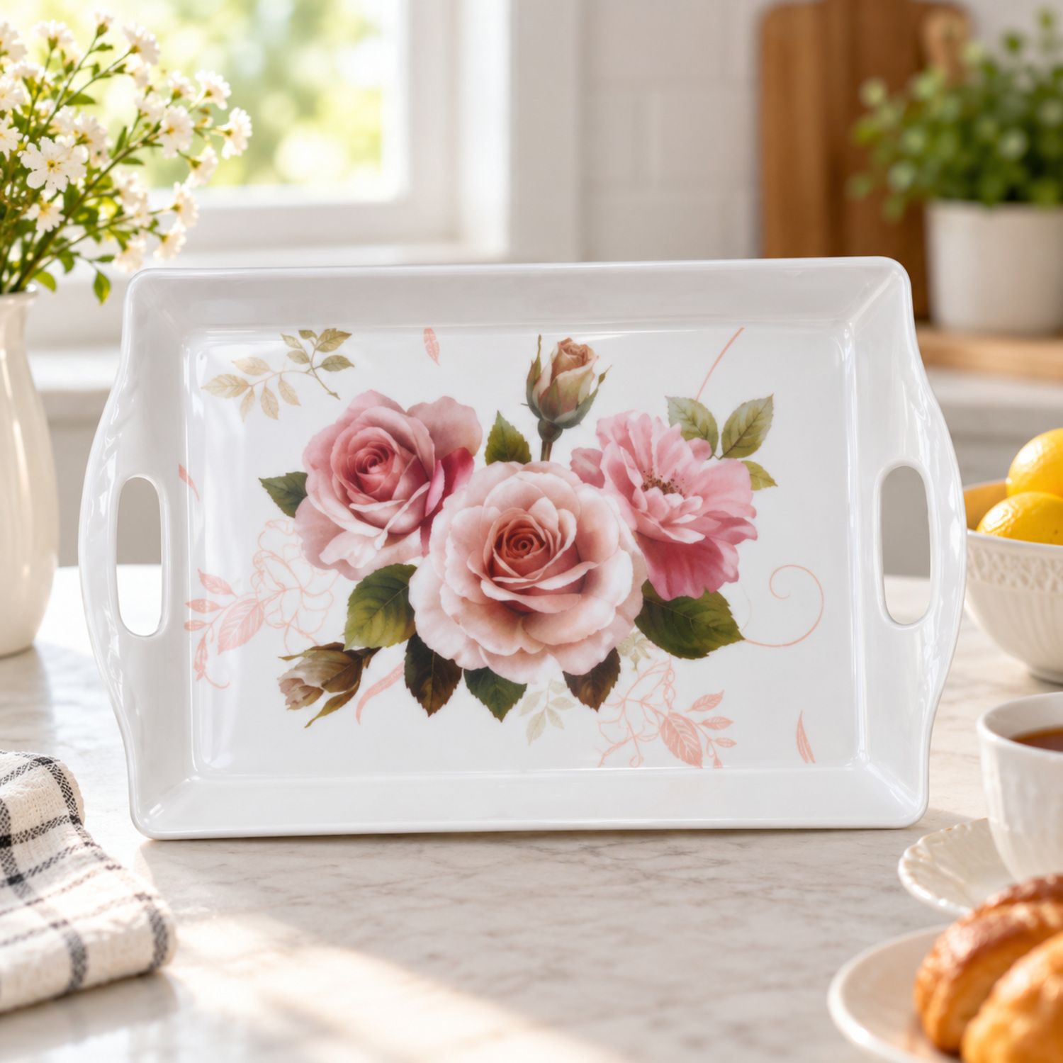 Assorted Designs 15" Melamine Rectangular Tray {052-1} (46/cs)