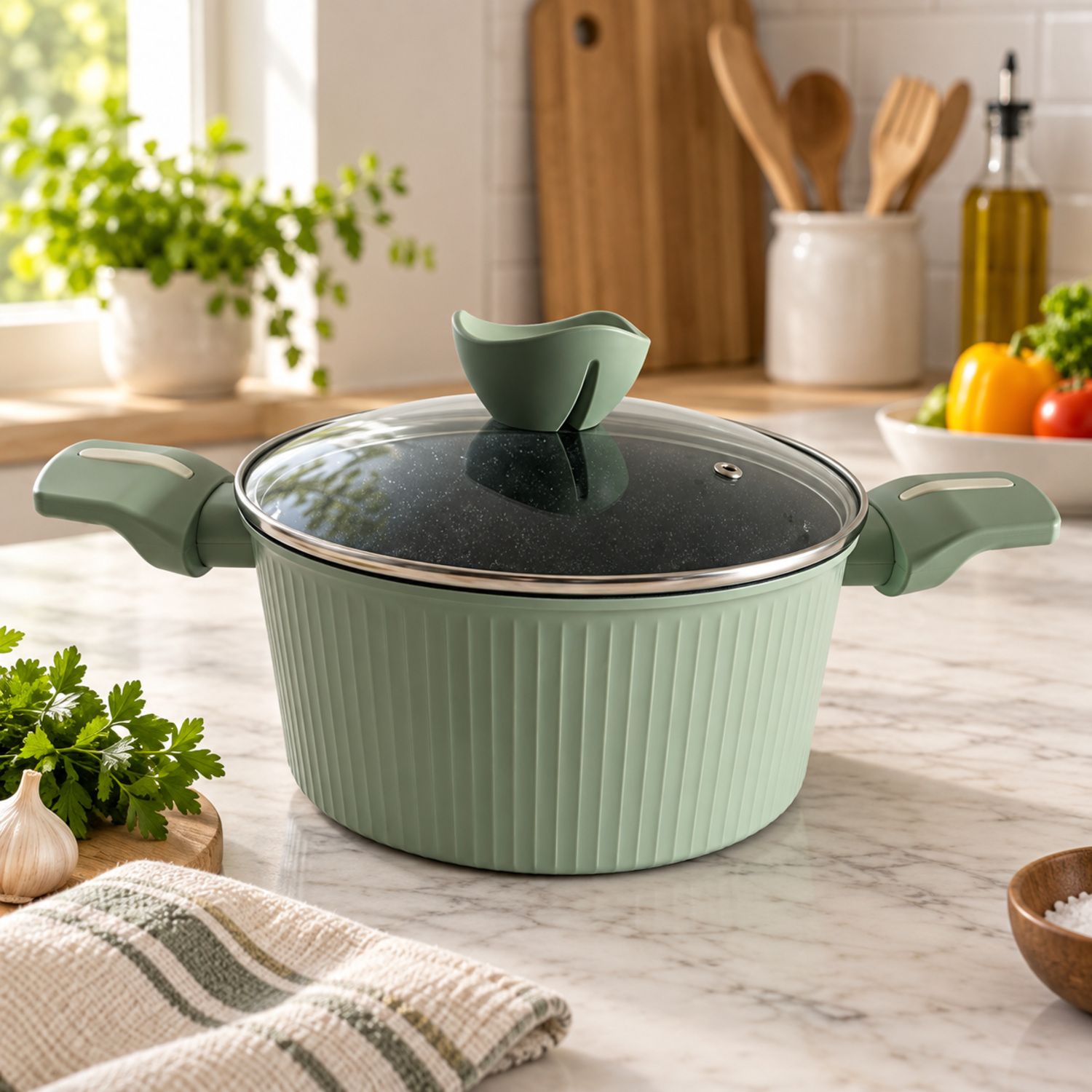 4 Liters / 24cm Ribbed Non Stick Pot Verde {NVA-100} (6/cs)