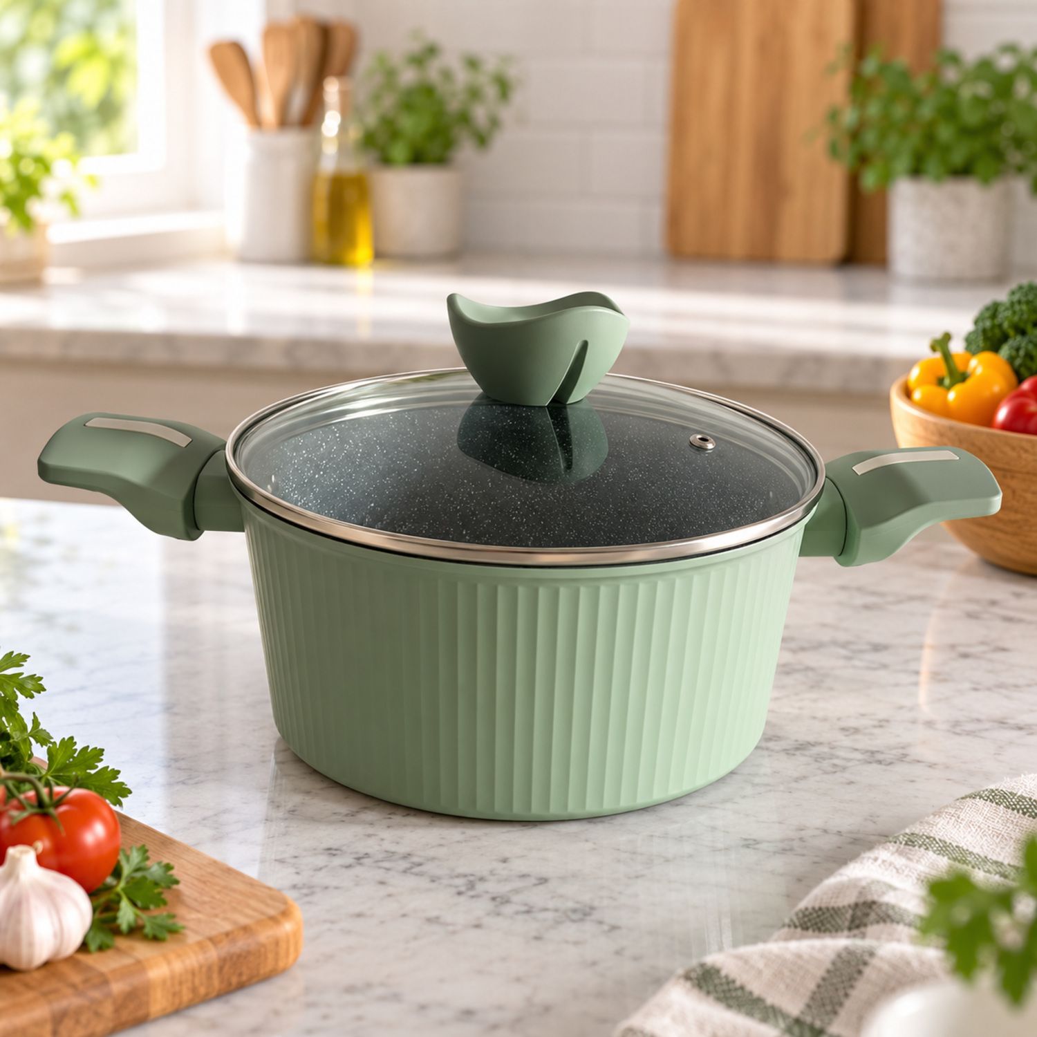 5.5 Liters / 26cm Ribbed Non Stick Pot Verde {NVA-101} (6/cs)