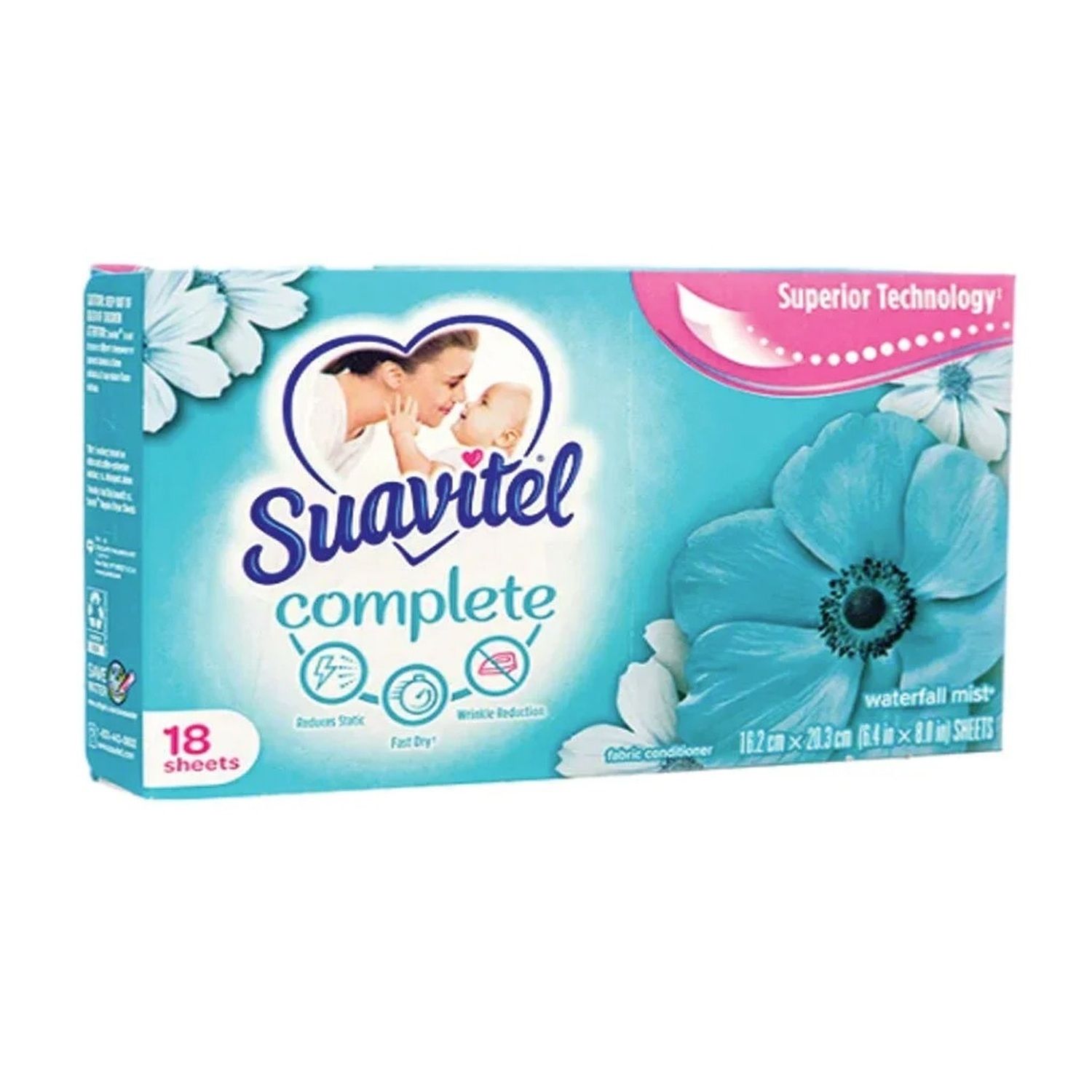 18ct Suavitel Dryer Sheets Waterfall Mist (15/cs)