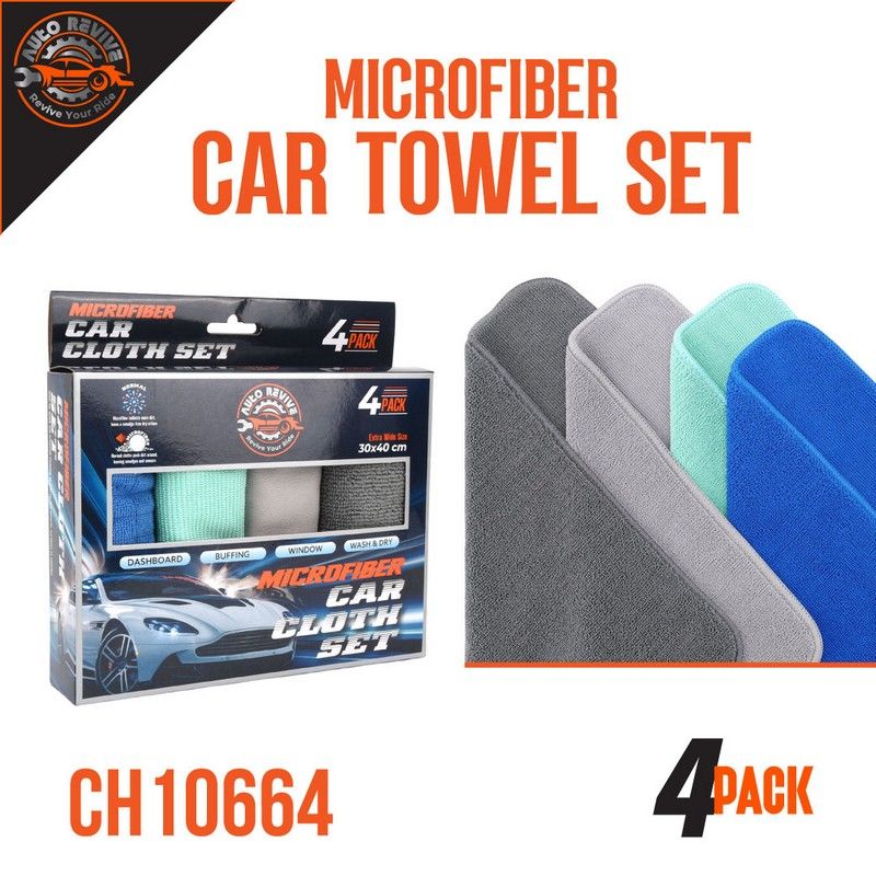4Pk Microfiber Car Drying Towel Set 12"X16" {CH10664} (36/cs)