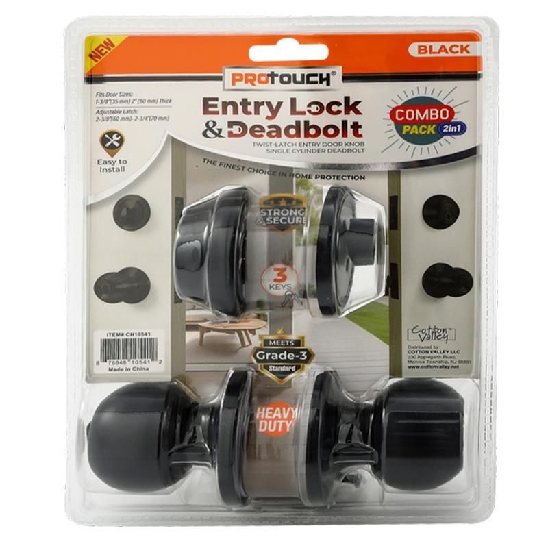 2Pk Entry Lock/Deadbolt Set With Keys (Black) {CH10541} (6/cs)