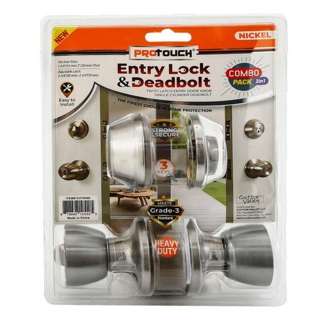 2Pk Entry Lock/Deadbolt With Keys (Satinnickel) {CH10540} (6/cs)