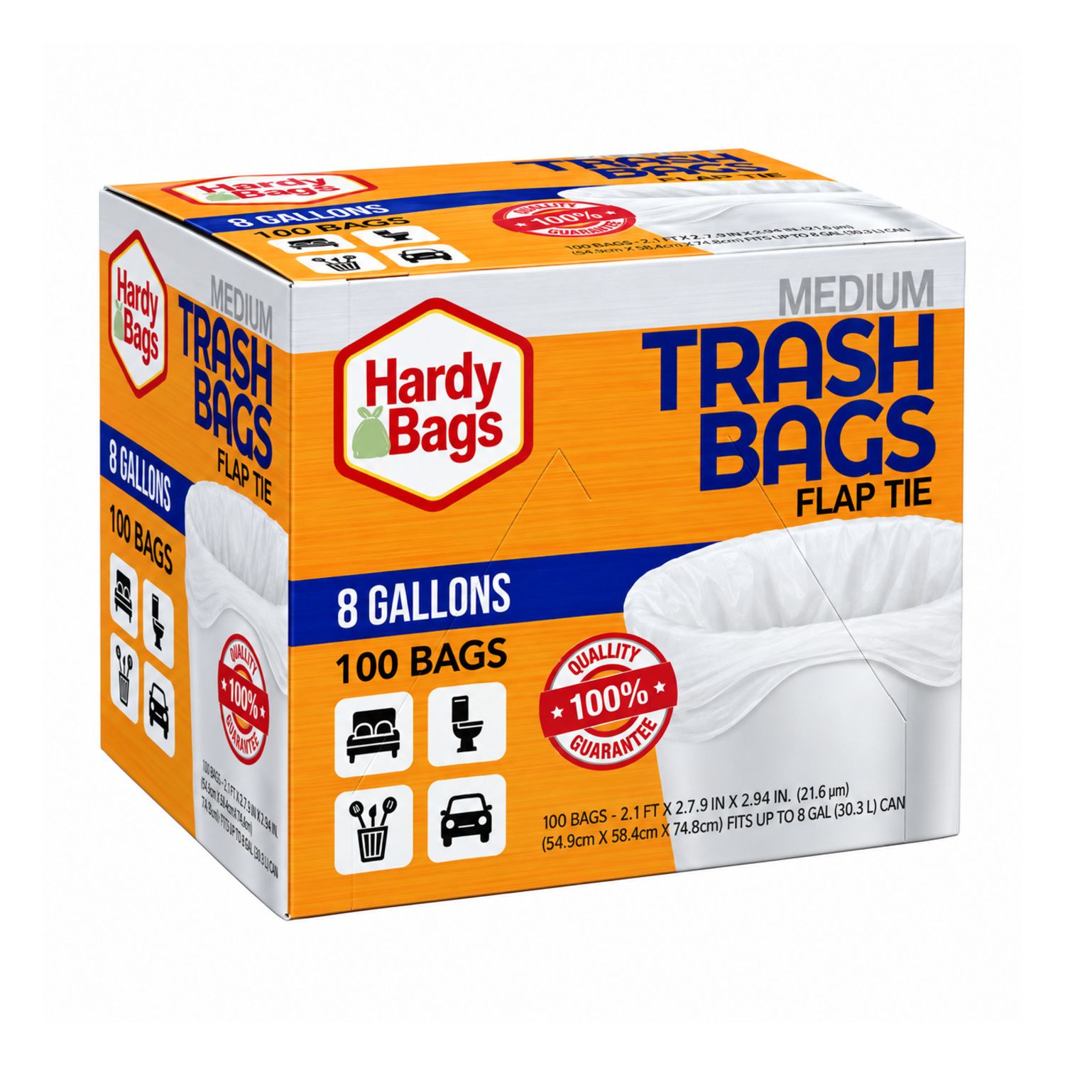 100Ct Hardy Bag 8 Gal Medium Trash Bag {CN91399} (12/cs)