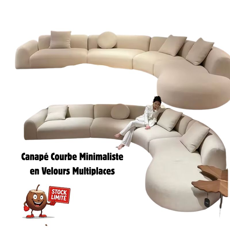 Canapé multi-places en velours avec design courbé en S