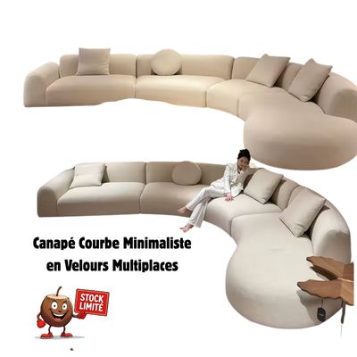Canapé multi-places en velours avec design courbé en S
