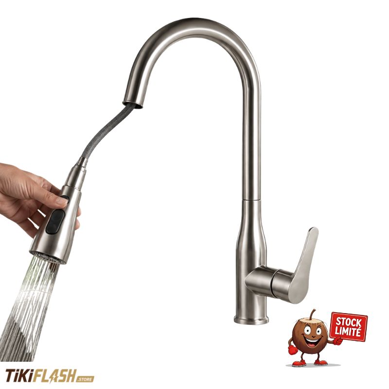 Mitigeur de cuisine extractible en inox brossé – Douchette rétractable 360