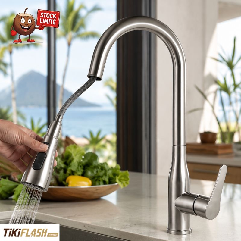 Mitigeur de cuisine extractible en inox brossé – Douchette rétractable 360