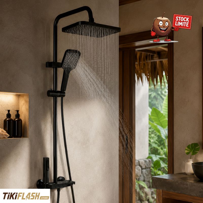 Colonne de douche murale 4 fonctions – SANIVITAL – Design moderne noir mat