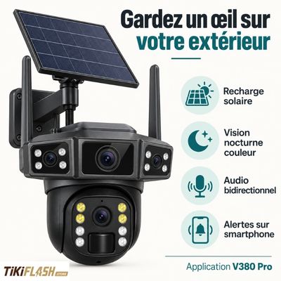 Caméra solaire WiFi  4 MP — 4G SIM, double objectif, audio bidirectionnel 2160P