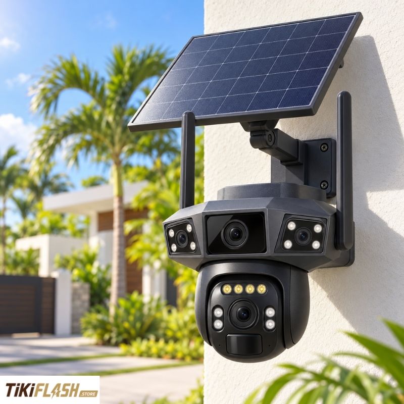 Caméra solaire WiFi  4 MP — 4G SIM, double objectif, audio bidirectionnel 2160P