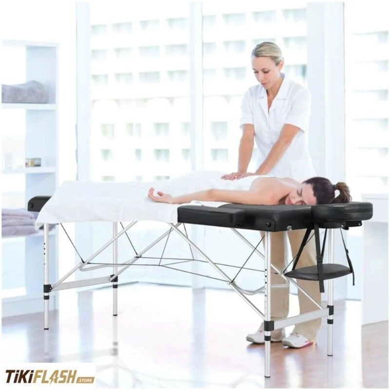 Table de massage pliante en aluminium – Têtière, accoudoirs et sac de transport inclus
