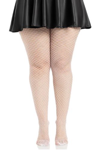 Plus Gaia Spandex Net Industrial Tights - Plus Size, Color: White