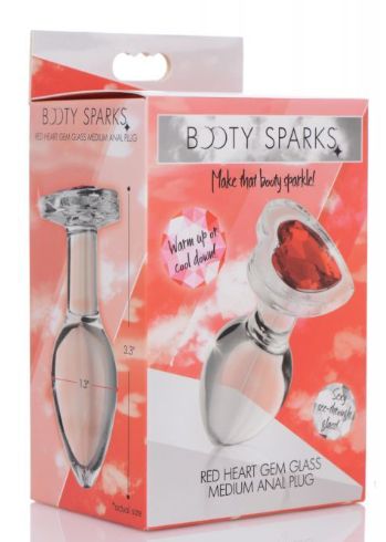 Booty Sparks Red Heart Gem Glass Anal Plug, Size: Medium