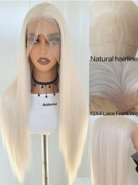 28 Inch Platinum Blonde Synthetic Lace Front Wig