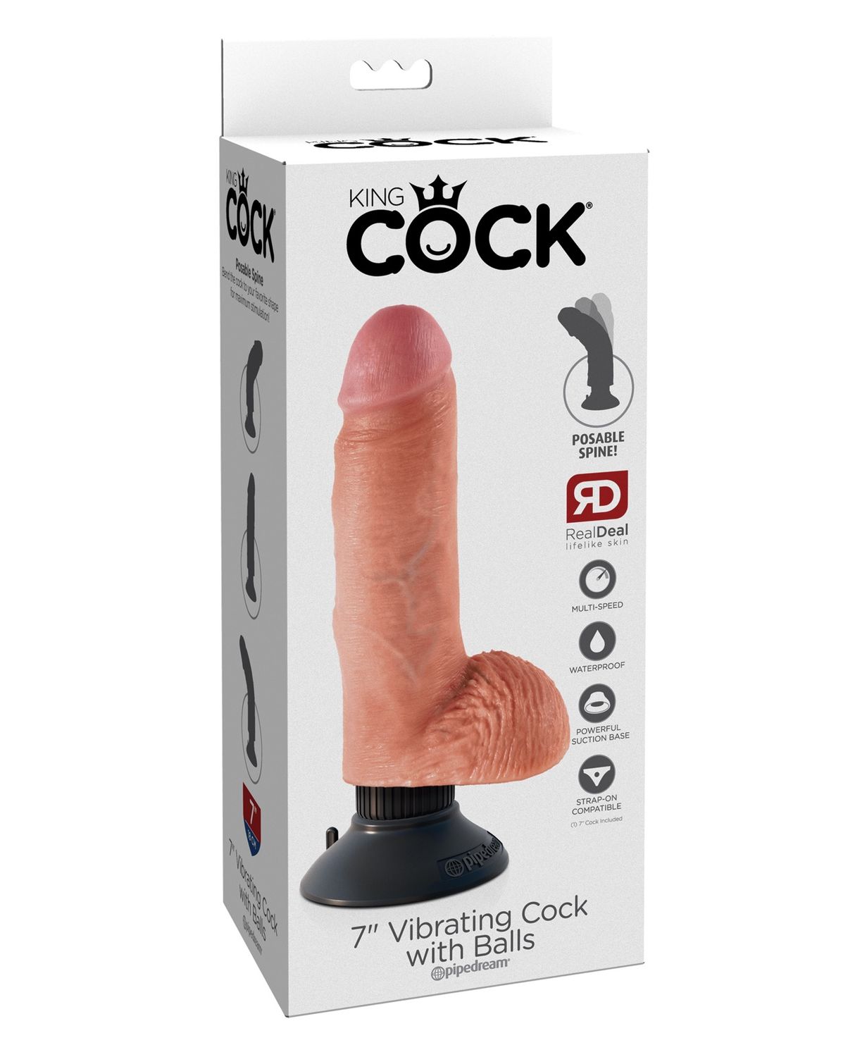 King Cock 7" Vibrating Cock W/Balls, Color: Flesh