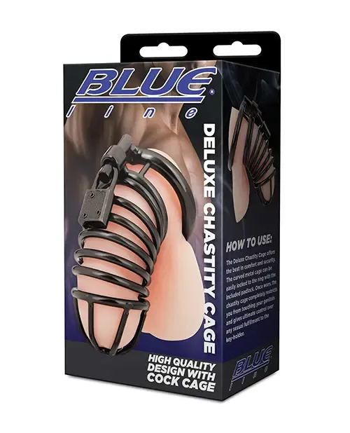 Blue Line Deluxe Chastity Cage, Color: Black