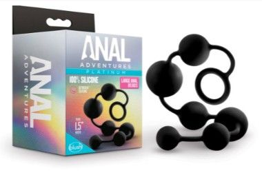 Anal Adventures - Platinum - Silicone Large Anal Beads - Black, Color: Black