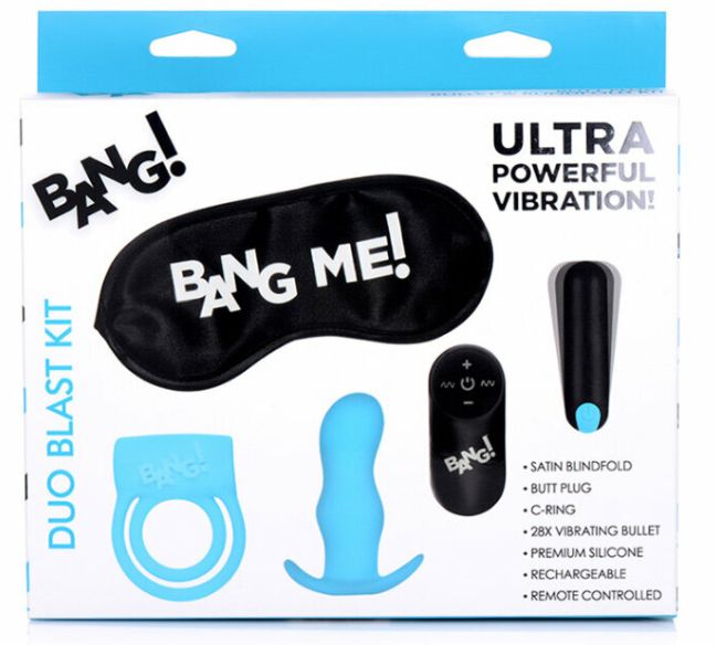Bang! Duo Blast Remote Control Cock Ring &amp; Butt Plug Vibe Kit, Color: Blue, Variation1: KIT