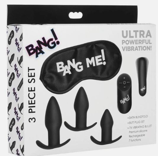 Bang! Backdoor Adventure Remote Control 3 Piece Butt Plug Vibe Kit, Color: Black, Variation1: Plug w/Remote