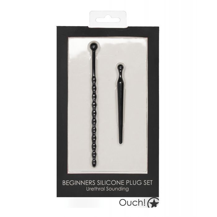 Shots Ouch Urethral Sounding Beginner's Silicone Plug Set - Black, Color: Black
