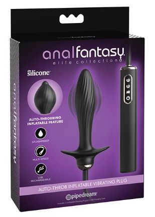 Anal Fantasy Elite Collection Auto Throb Inflatable Vibrating Plug, Color: Black