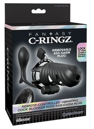 Fantasy C-Ringz Remote Controlled Vibrating Cock Blocker w/Ass-Gasam Plug, Color: Black