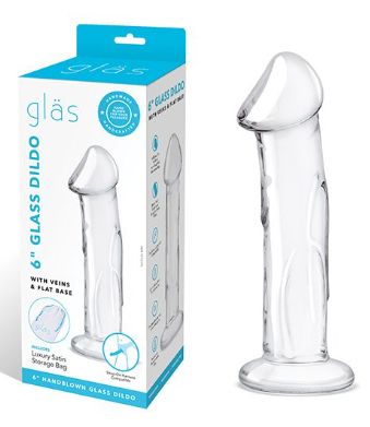 Glas 6" Dildo w/Veins &amp; Flat Base, Color: Clear