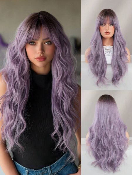 Long Wavy Purple Ombre Wig