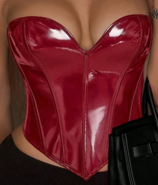 Lace Up PU Leather Corset Top RED