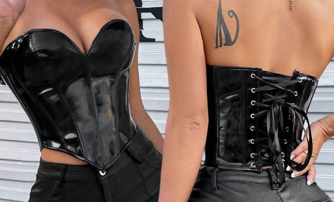 Lace Up PU Leather Corset Top Black