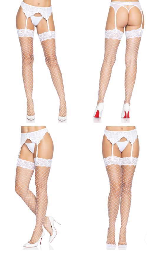 Oda Net Thigh High Stockings, Color: White, Variation1: Thigh High
