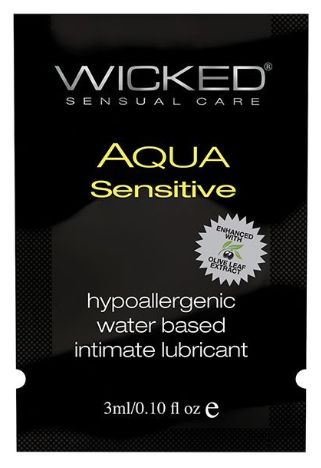 Wicked Sensual Care Hypoallergenic Aqua Sensitive Waterbased Lubricant, Size: .1oz/3ml