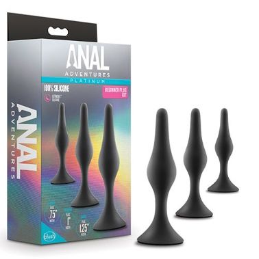 Anal Adventures Platinum - Silicone Beginner Plug Kit - Black