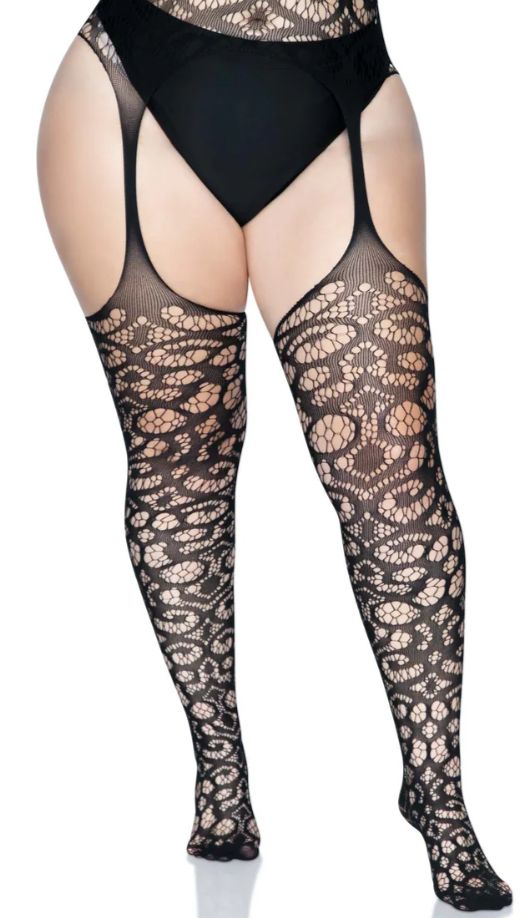 Scroll Lace Stockings with Attached Garter Belt