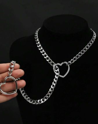 1pc A Sexy Heart Chain Choker Silver