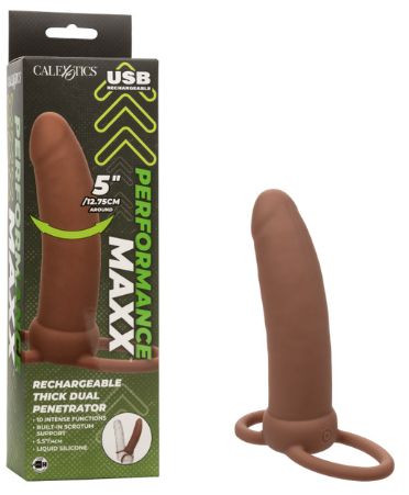 Performance Maxx™ Rechargeable Thick Dual Penetrator, Color: Brown