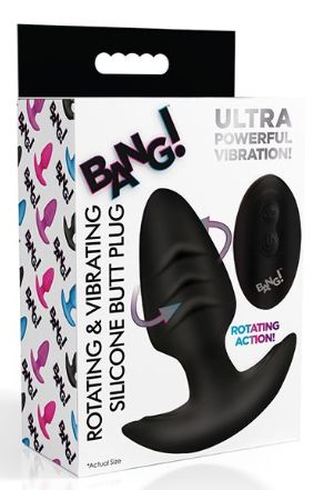 Bang! Rotating &amp; Vibrating Tapered Butt Plug w/Remote, Color: Black